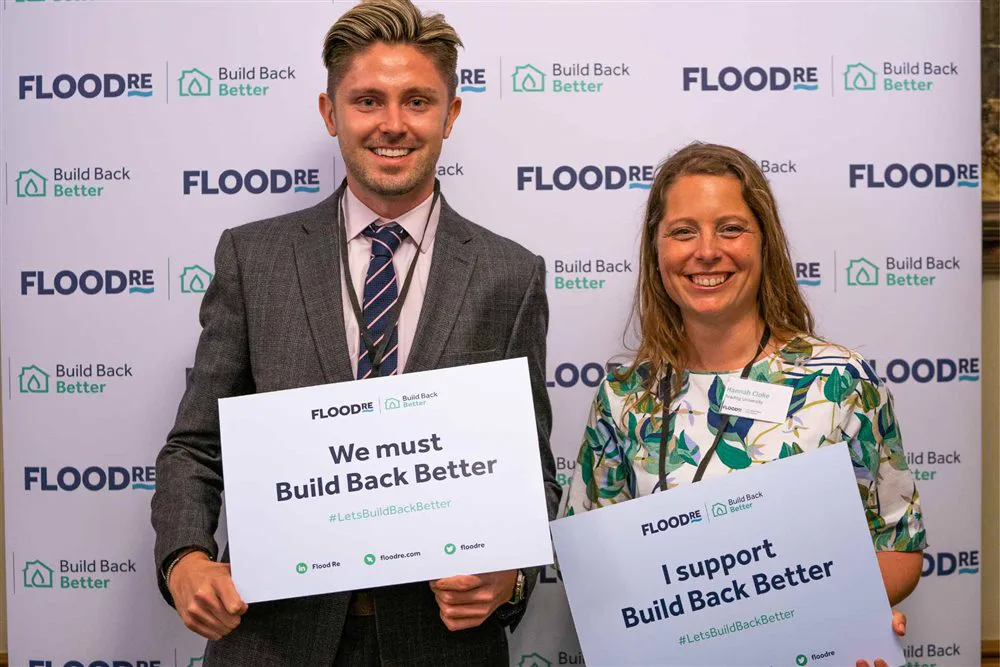 Simon Crowther with Professor Hannah Cloke OBE at the Flood Re Build Back Better launch