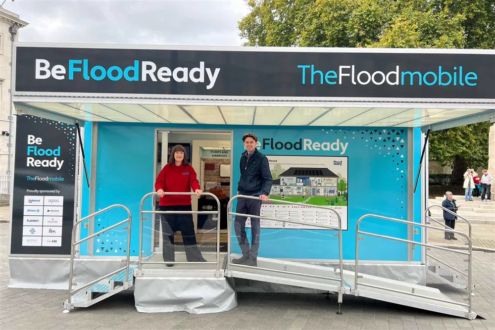 Simon Crowther with Mary Dhonau OBE at the Floodmobile in Westminster