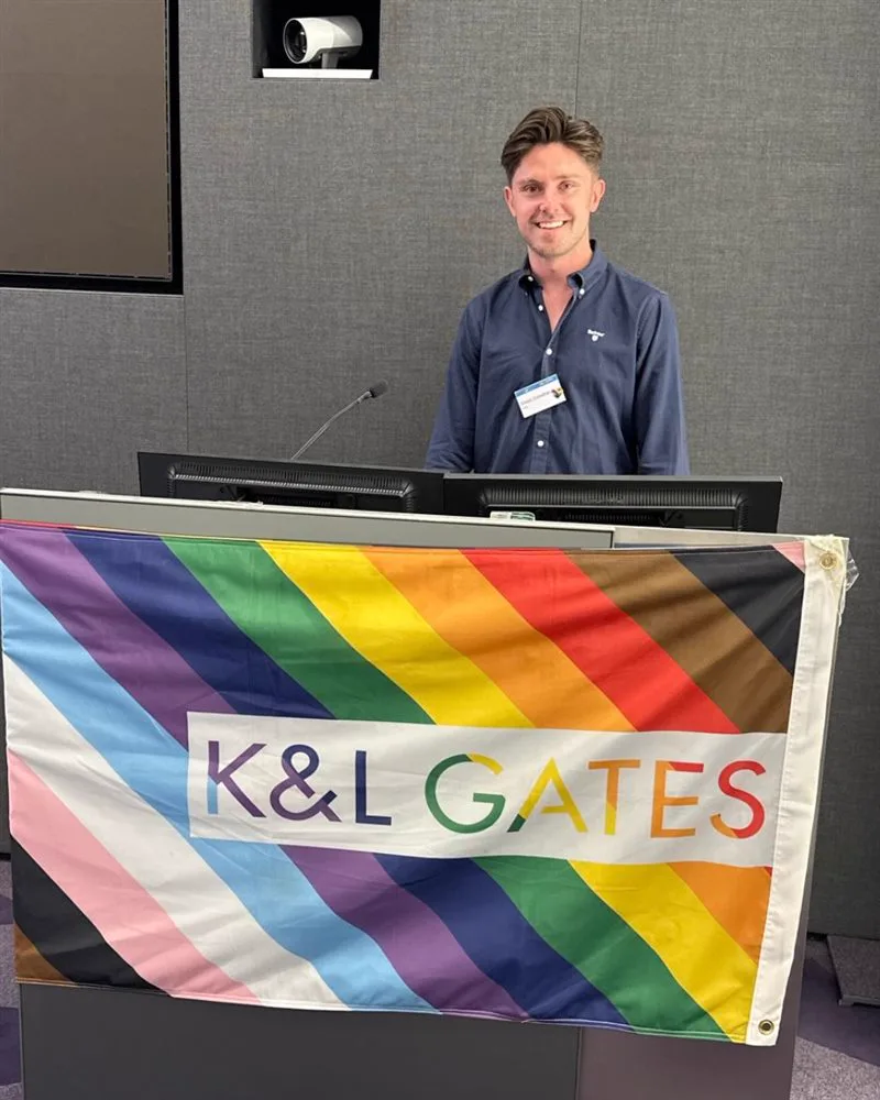 Simon Crowther speaking during Pride month at K&L Gates