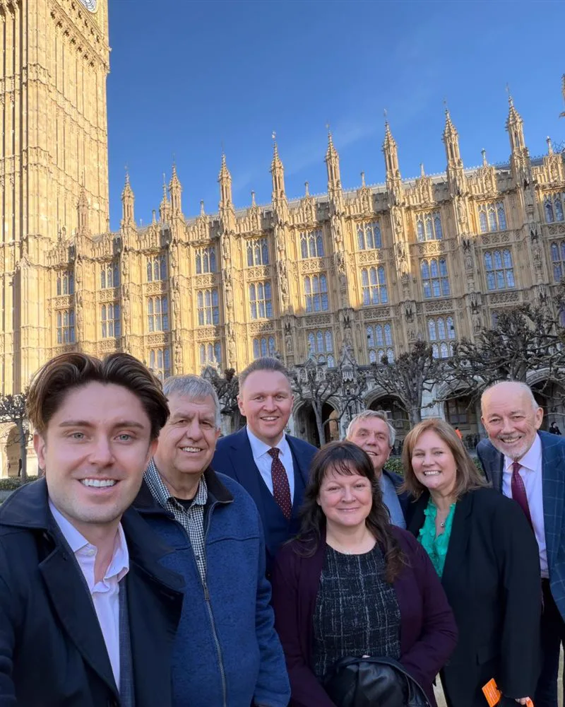 Simon Crowther with the Woodborough Flood Group and Michael Payne MP at Westminster